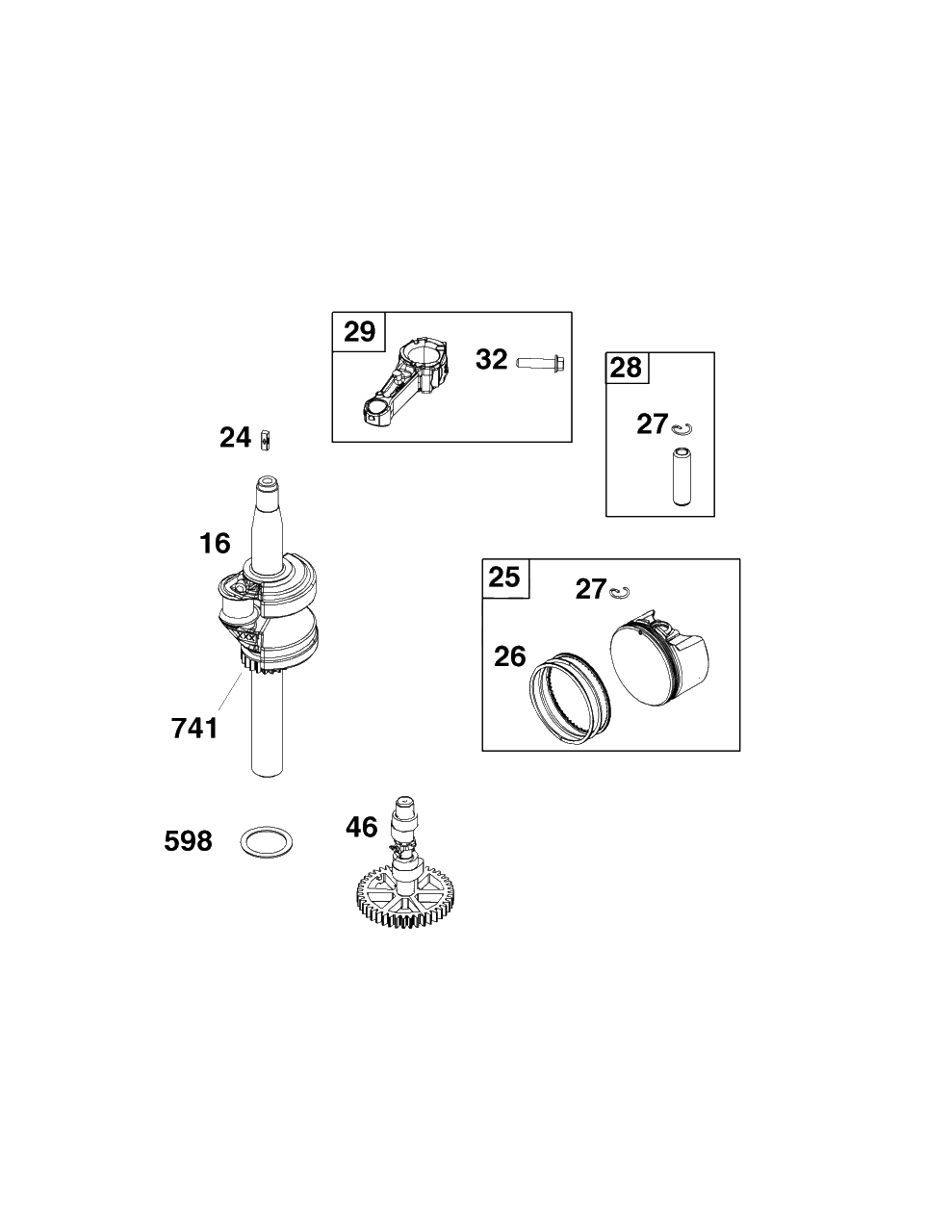 Crankshaft Group Diagram and Parts List for 9P602-0121-H1  Briggs and Stratton Engine
